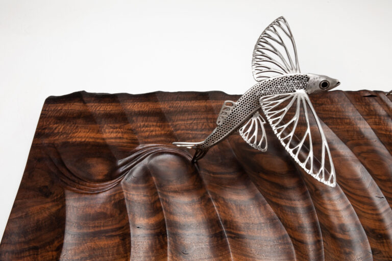 Stainless Steel Fish on Carved Walnut Base