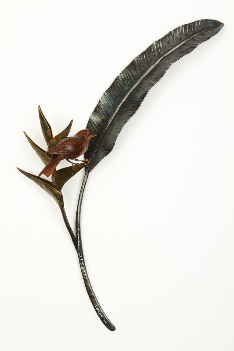 wood and metal sparrow sculpture laguna beach