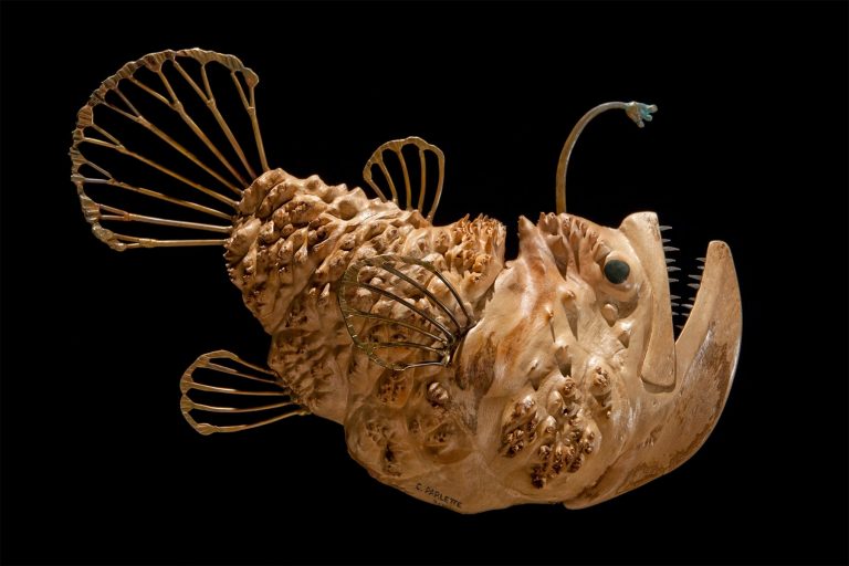 wood anglerfish sculpture laguna beach