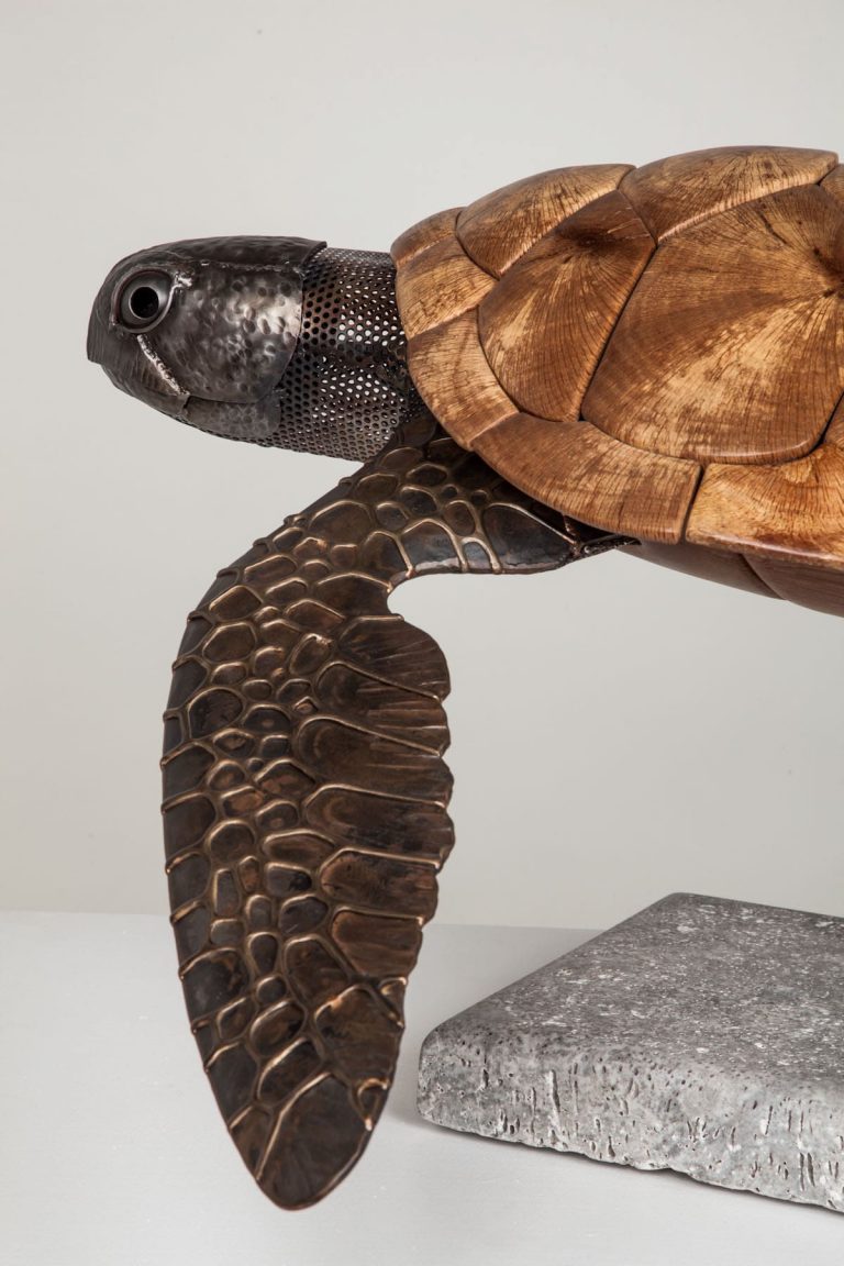 wood and metal sea turtle sculpture laguna beach