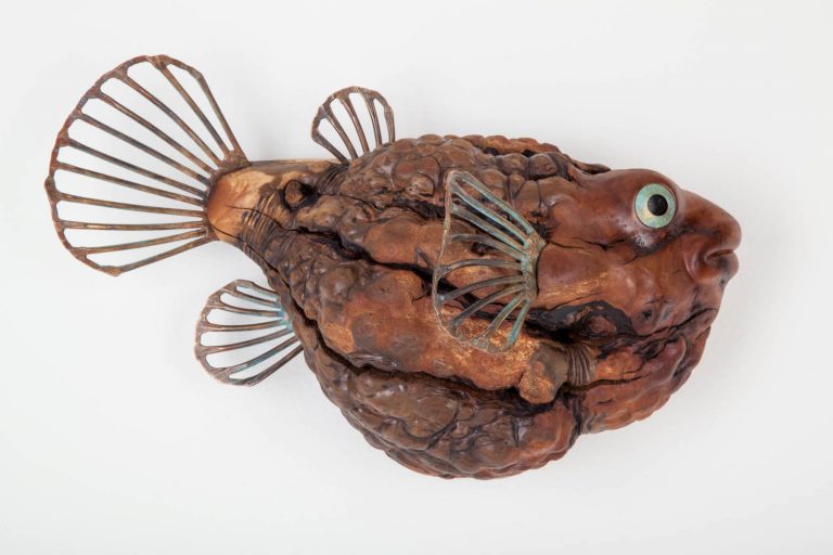 wood puffer fish sculpture laguna beach