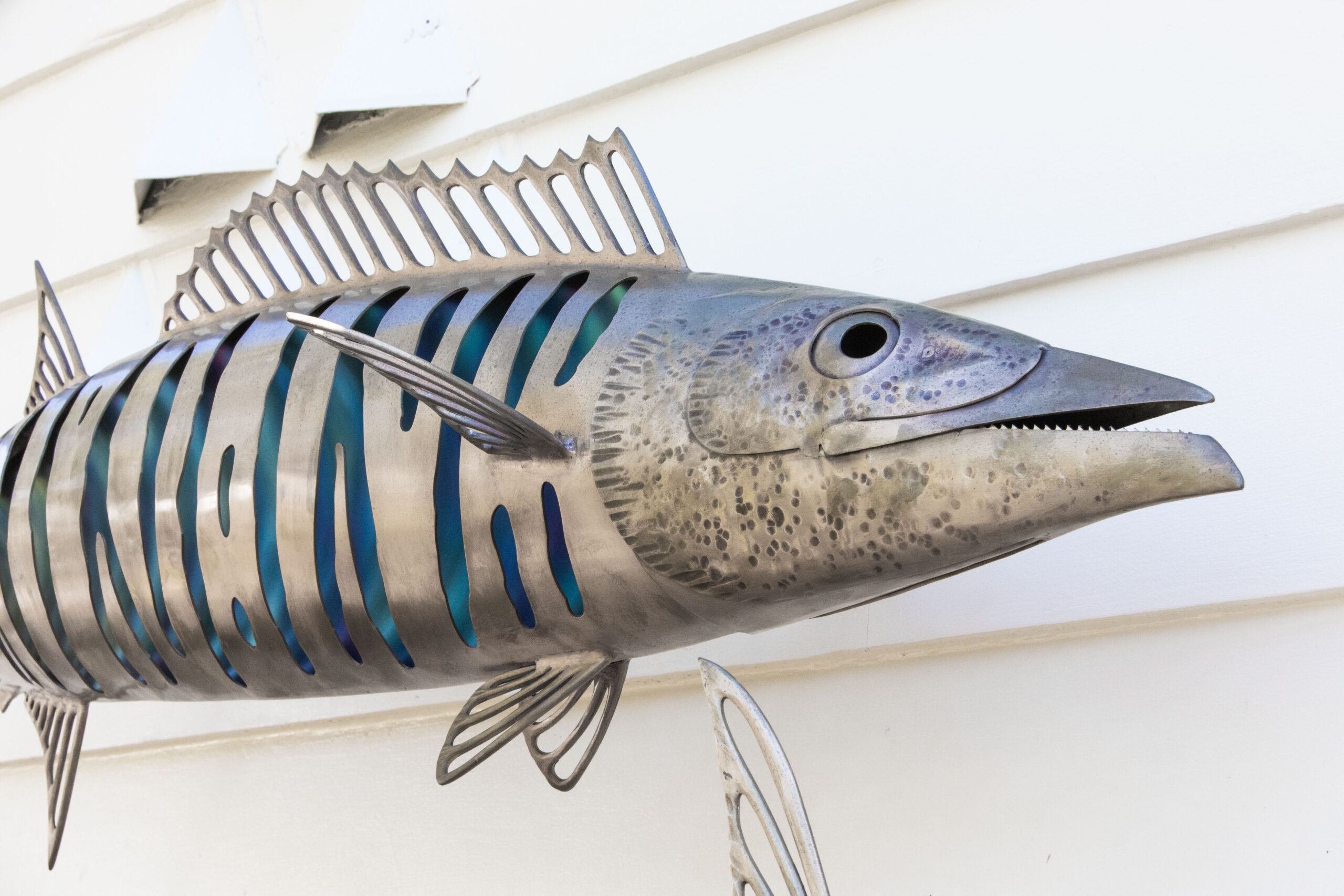 Bronze and titanium wahoo fish sculpture